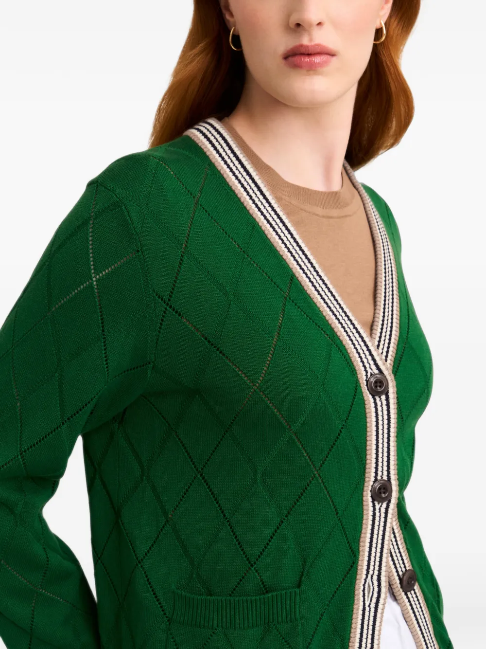 Pringle of Scotland Argyle-textured pattern V-neck cardigan Groen