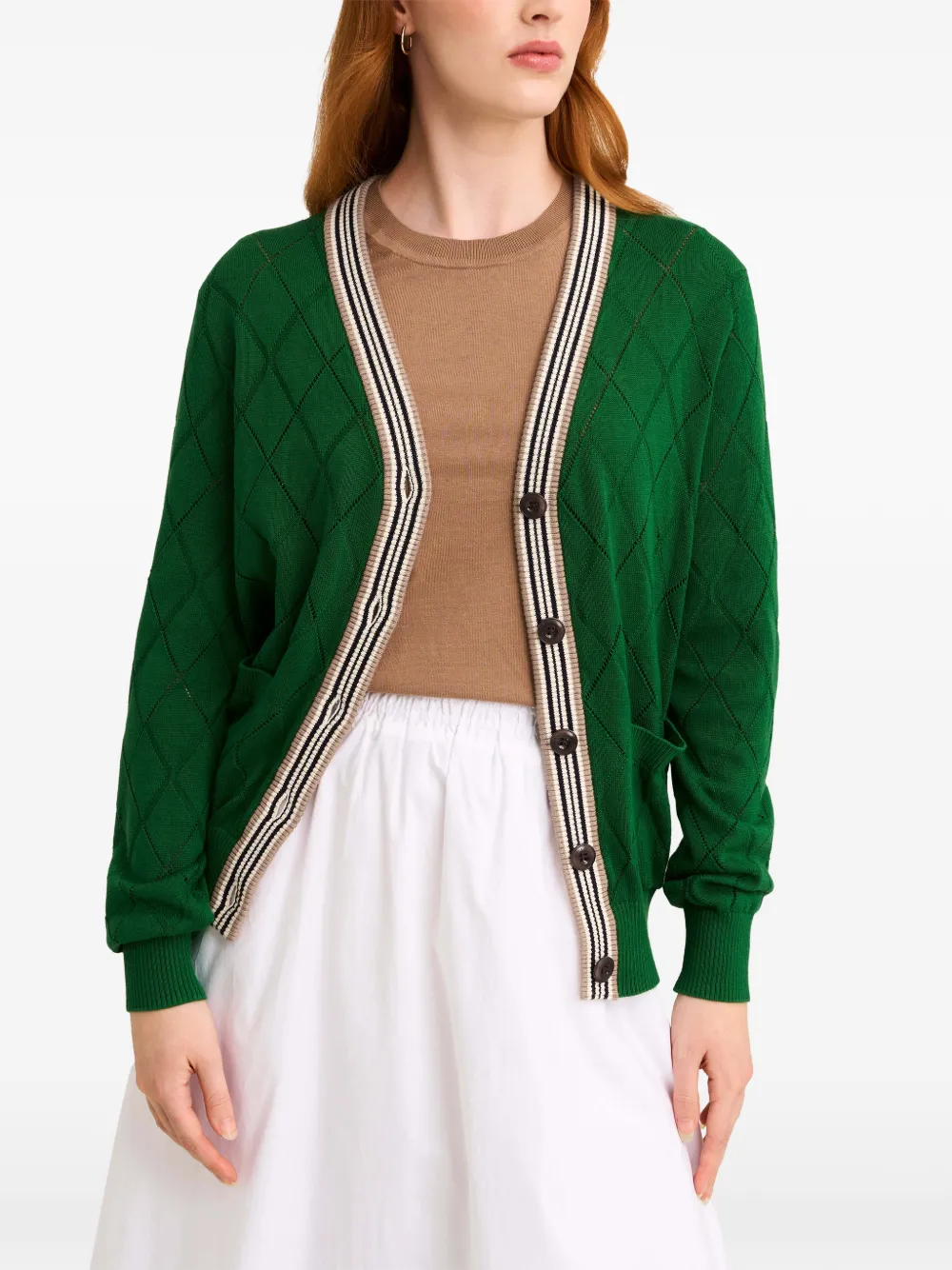 Pringle of Scotland Argyle-textured pattern V-neck cardigan Groen