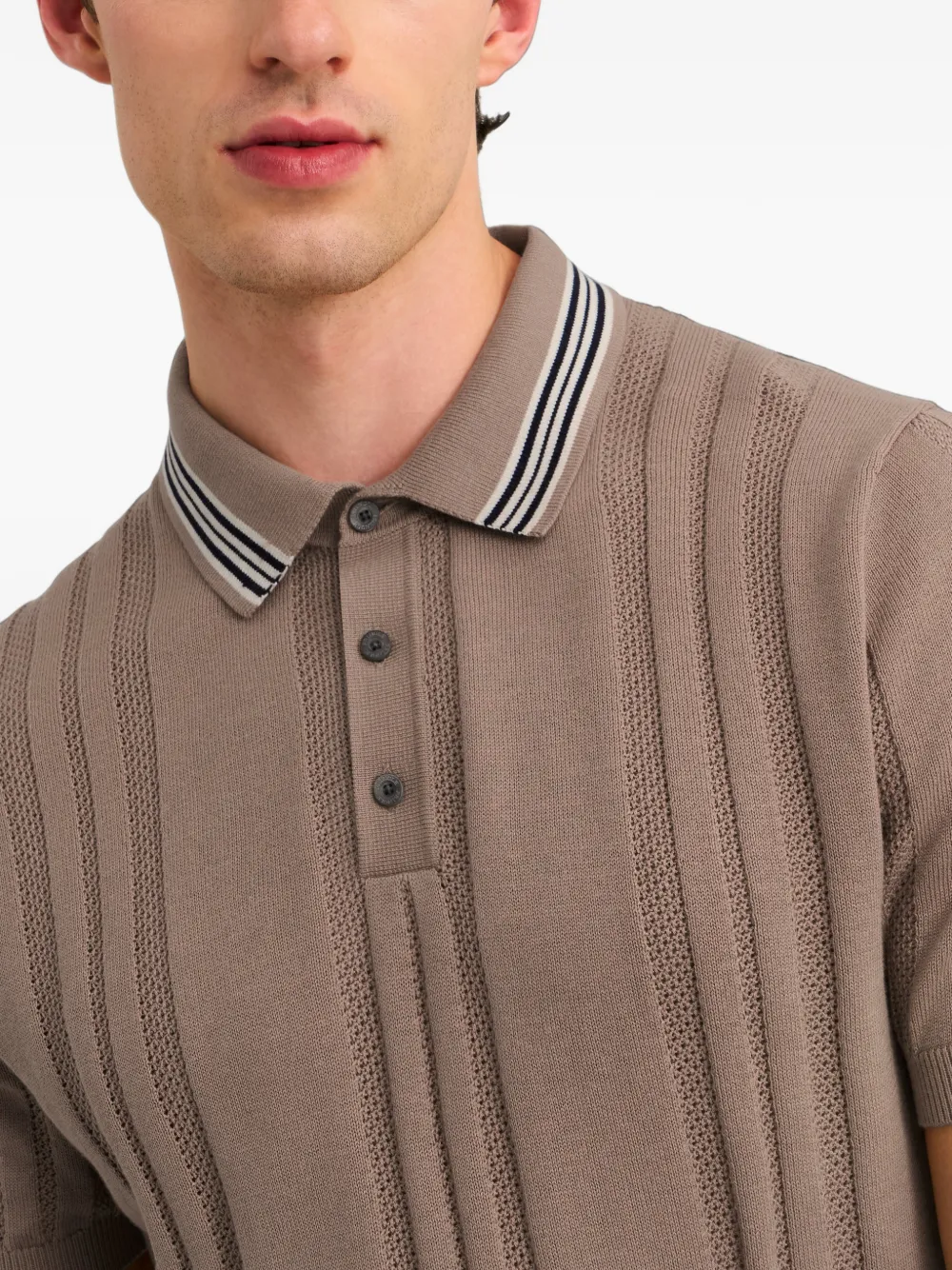 Pringle of Scotland textured-knit striped-trim polo shirt Bruin