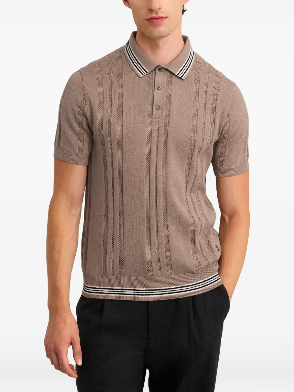 Pringle of Scotland textured-knit striped-trim polo shirt Bruin
