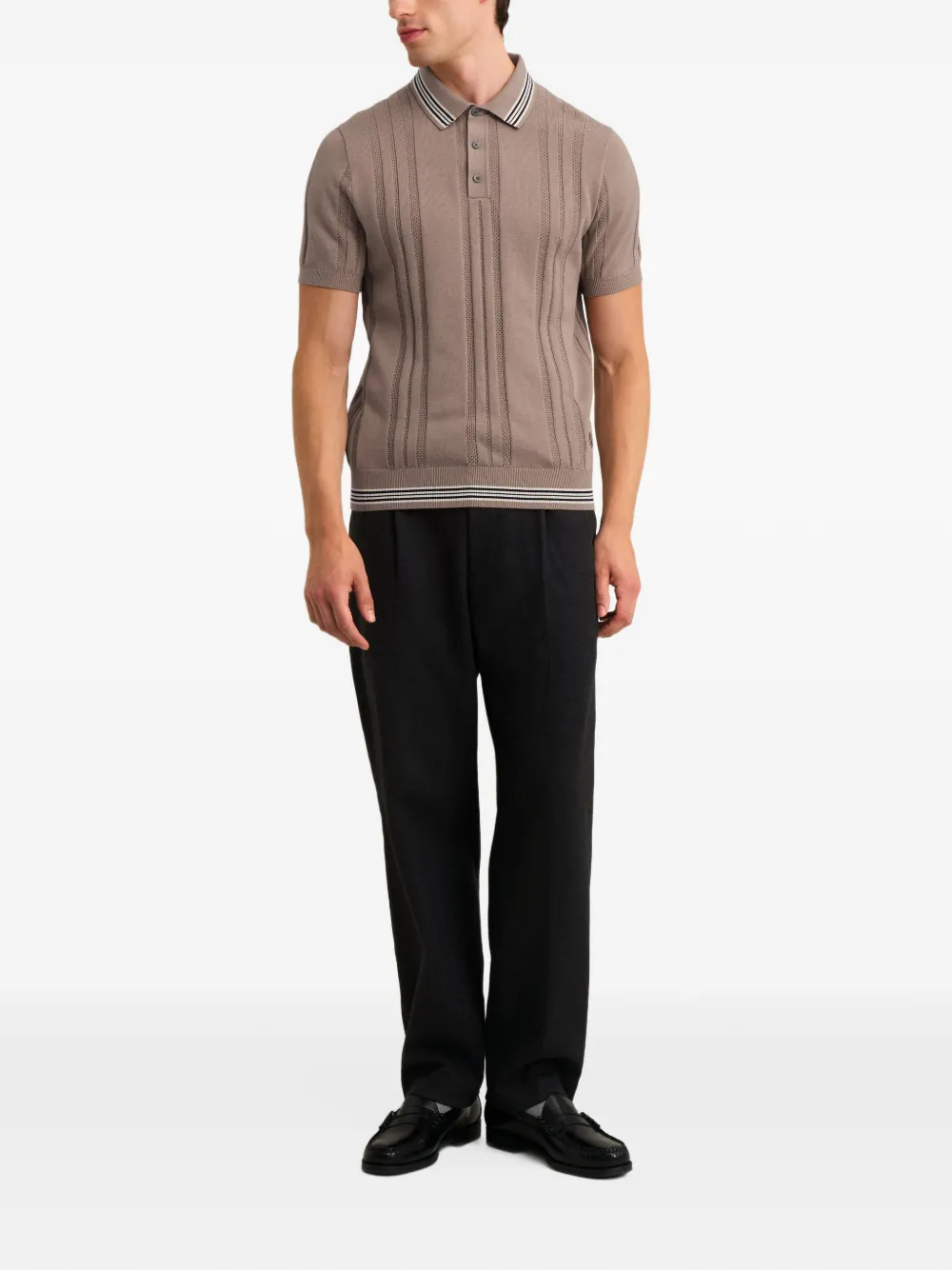 Pringle of Scotland textured-knit striped-trim polo shirt Bruin