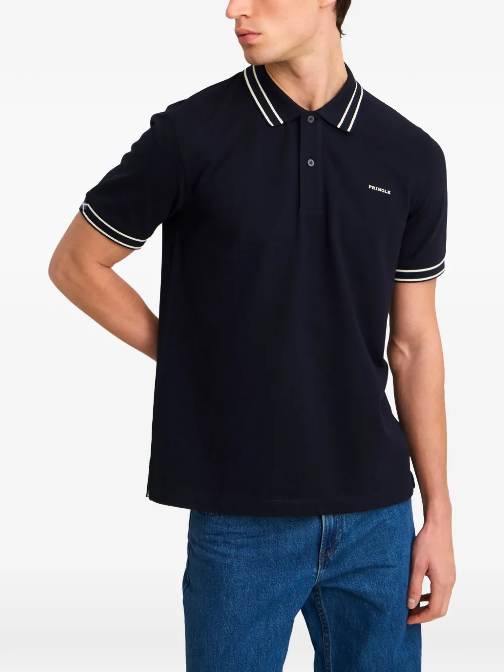 Pringle of Scotland jacquard-collar piqué polo shirt Blauw