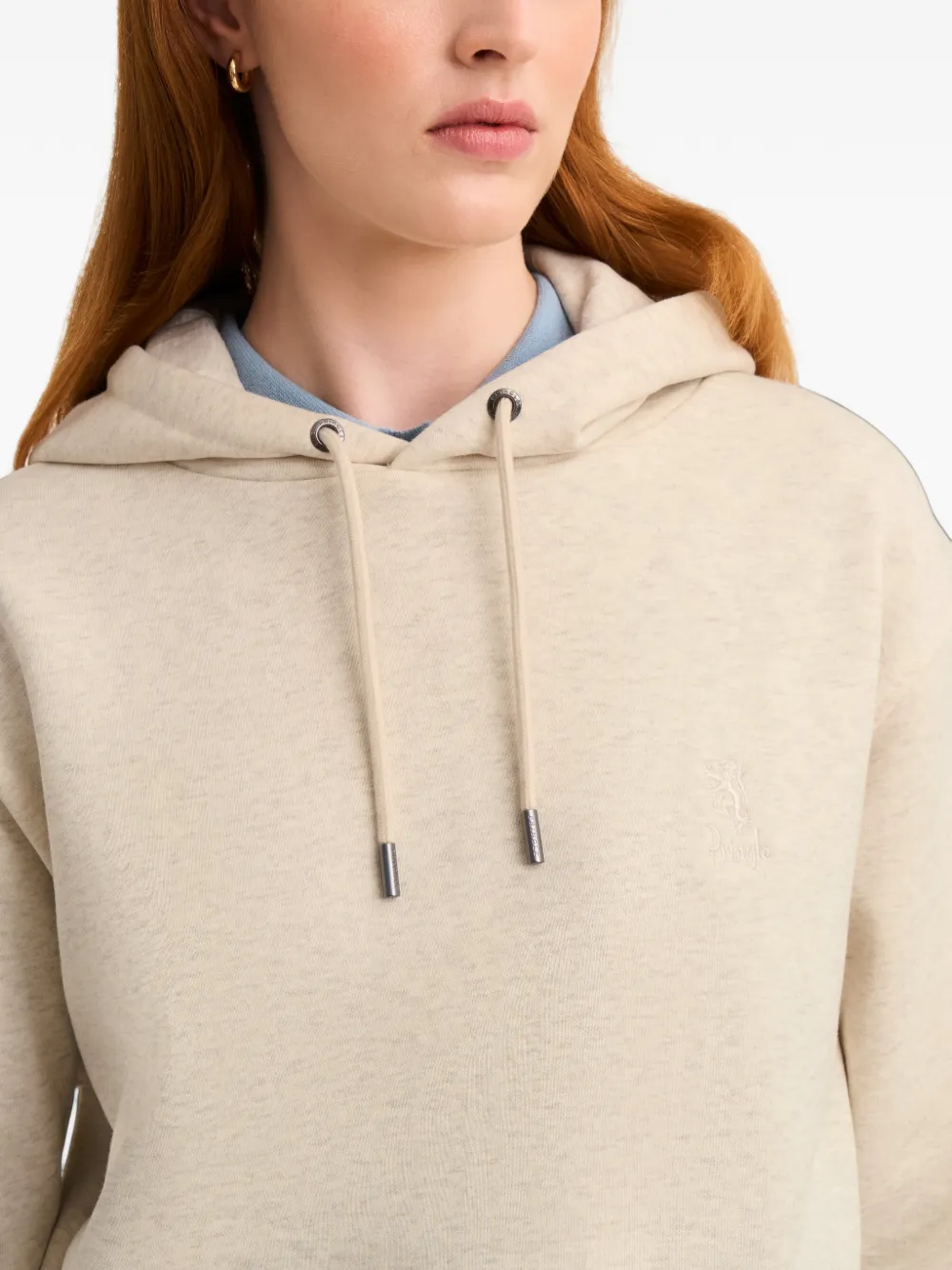 Pringle of Scotland logo-embroidered drawstring hoodie Beige