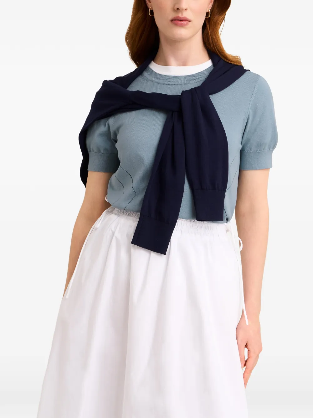 Pringle of Scotland pointelle-knit T-shirt Blauw