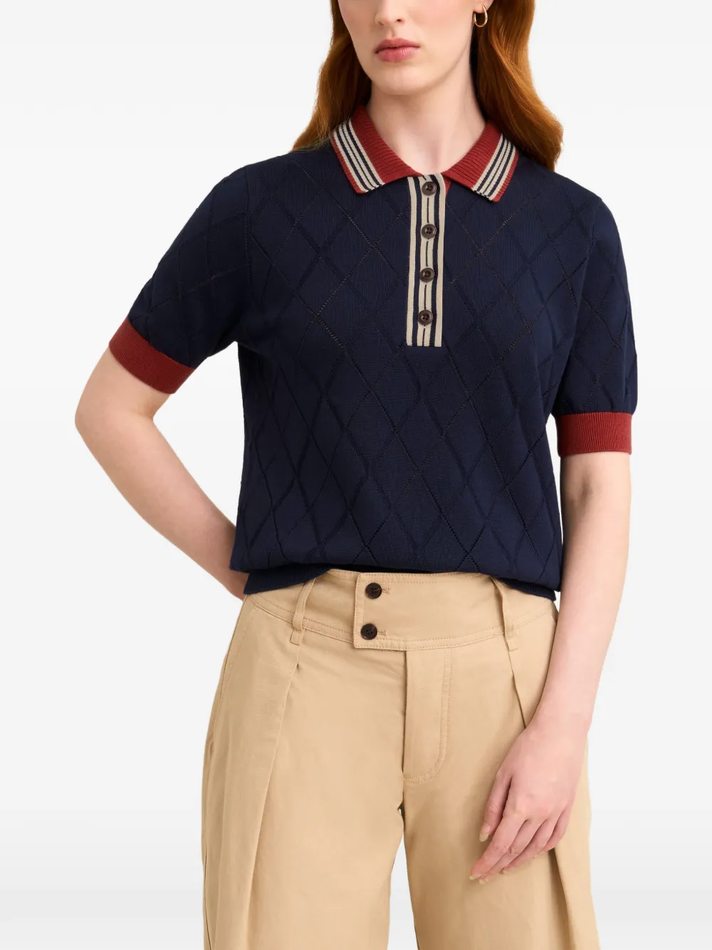 Pringle of Scotland Argyle-textured polo top Blauw