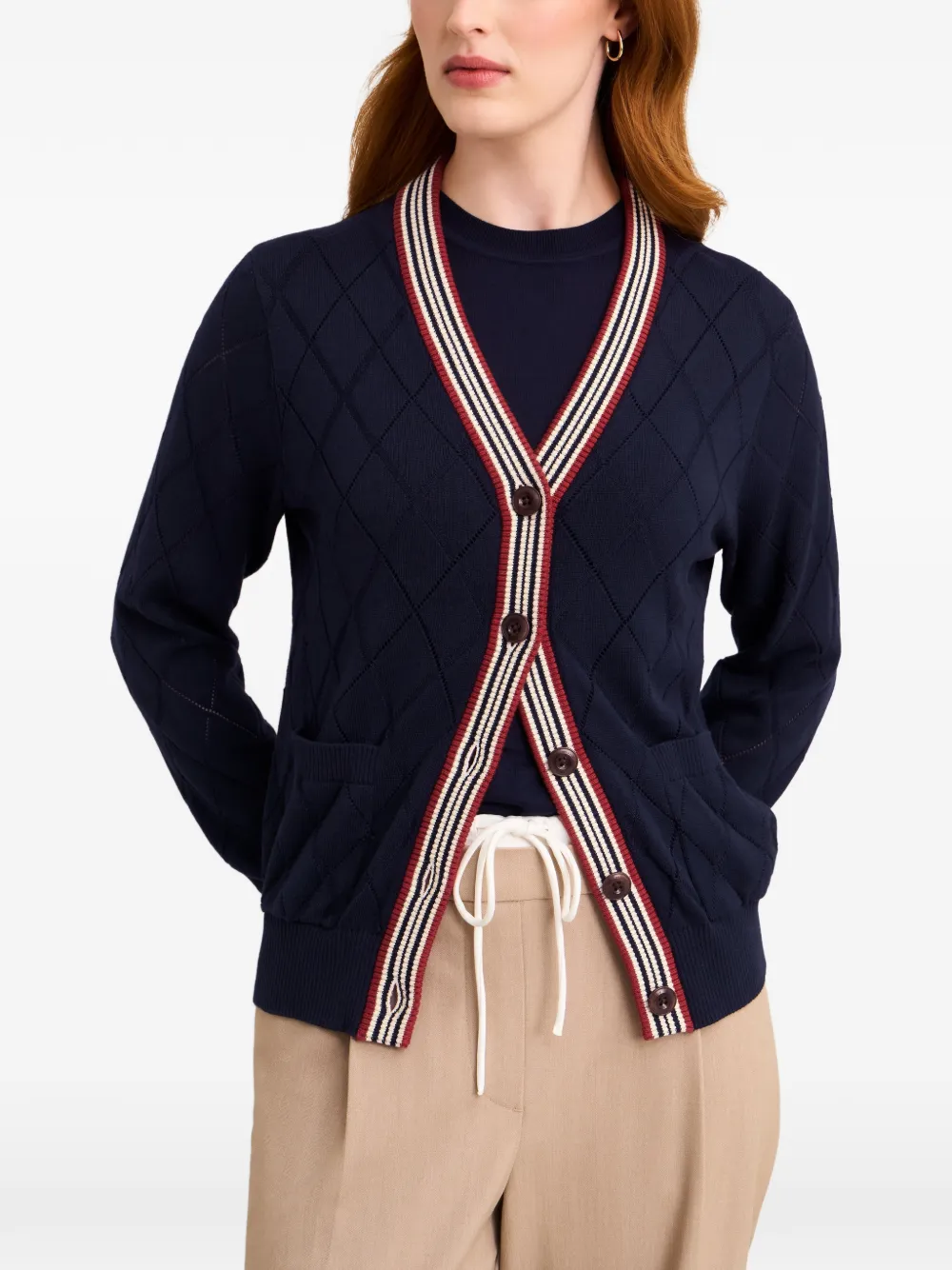 Pringle of Scotland textured Argyle-pattern cardigan Blauw