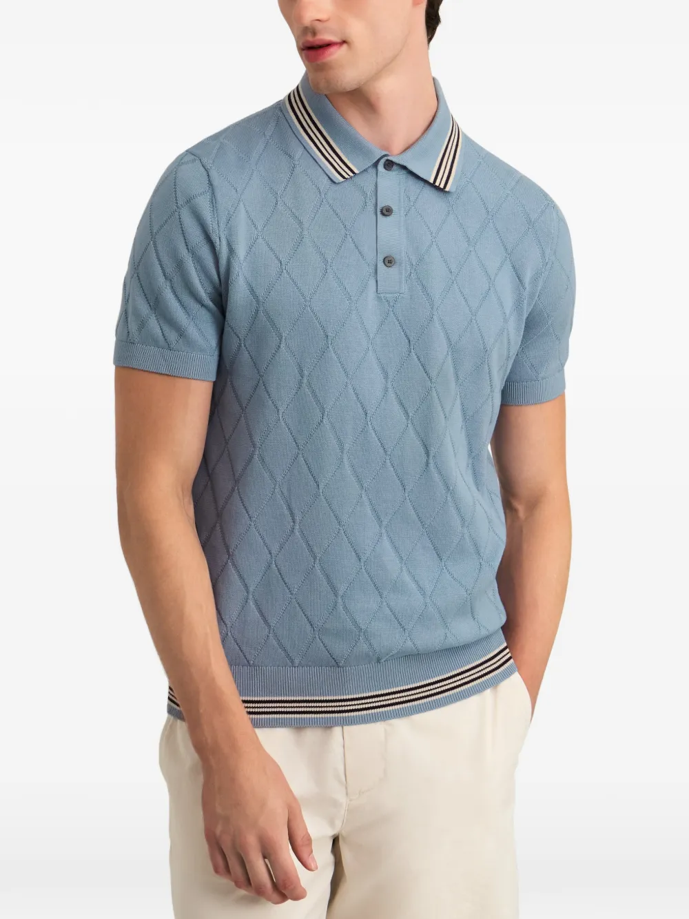 Pringle of Scotland Argyle-knit polo shirt Blauw