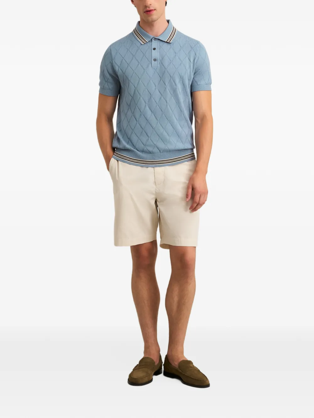 Pringle of Scotland Argyle-knit polo shirt Blauw