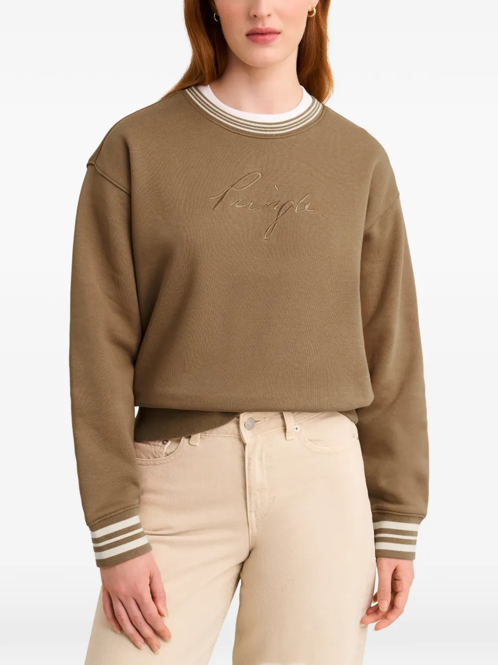 Pringle of Scotland logo-embroidered piqué sweatshirt Bruin