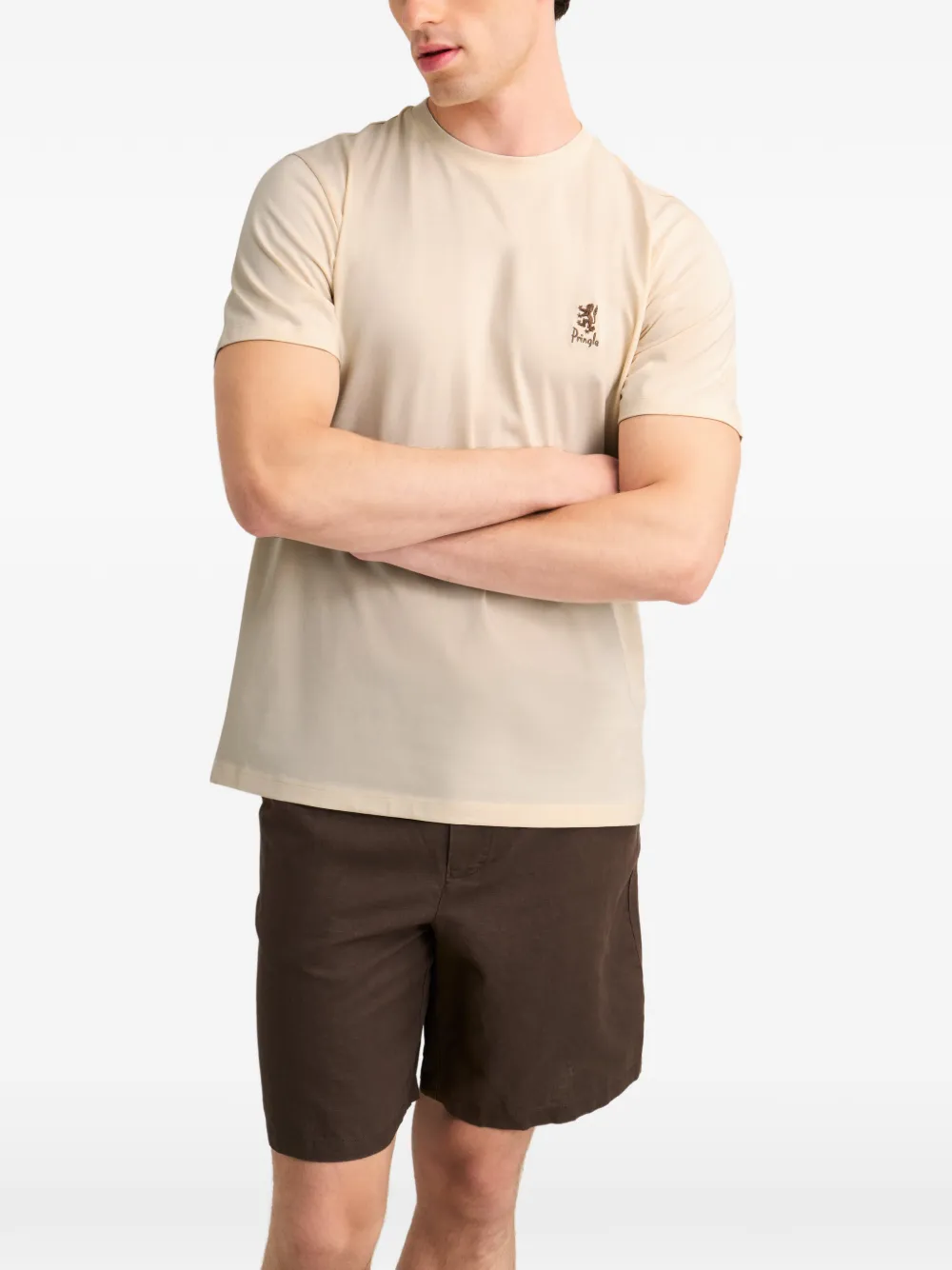 Pringle of Scotland logo-embroidered T-shirt Beige
