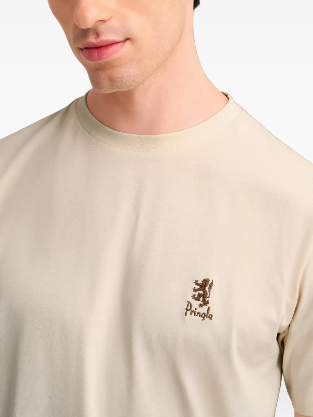 Pringle of Scotland logo-embroidered T-shirt Beige