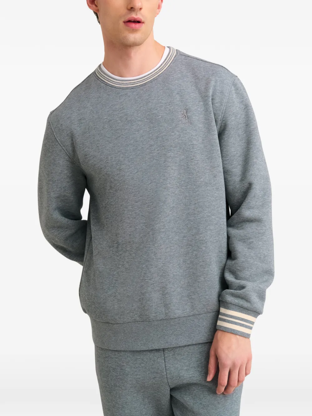 Pringle of Scotland logo-embroidered striped-trim sweater Grijs