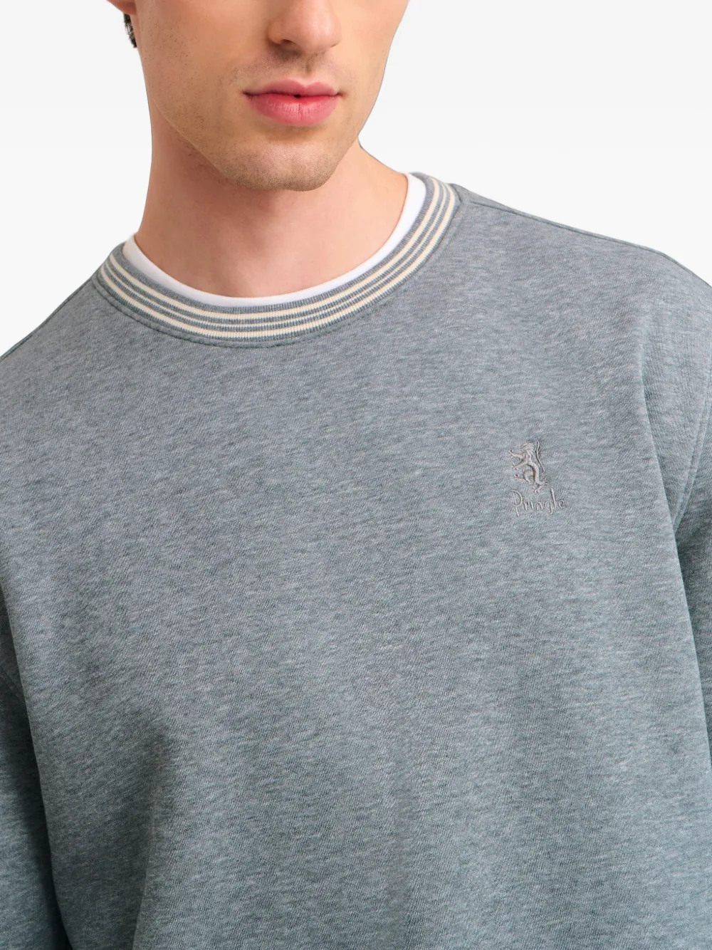 Pringle of Scotland logo-embroidered striped-trim sweater Grijs