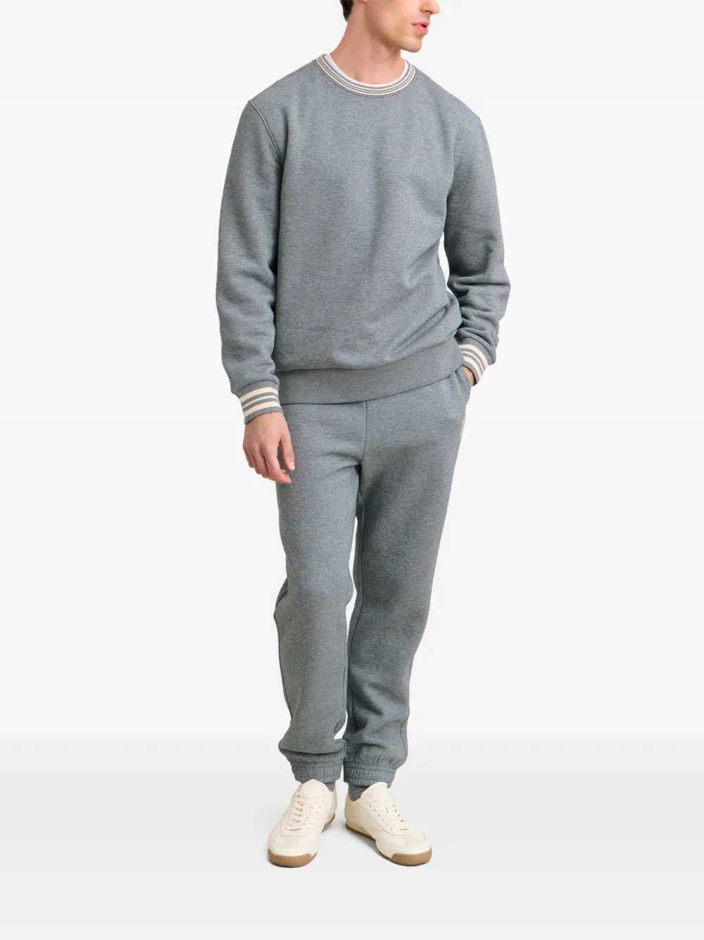 Pringle of Scotland logo-embroidered striped-trim sweater Grijs