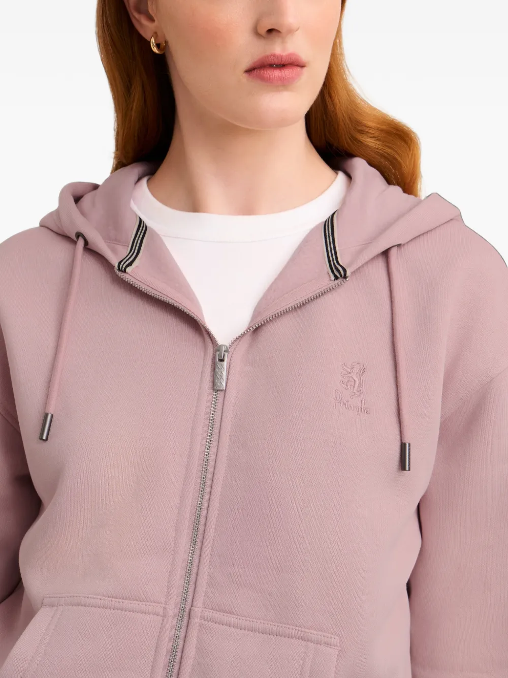 Pringle of Scotland logo-embroidered zip-up hoodie Roze