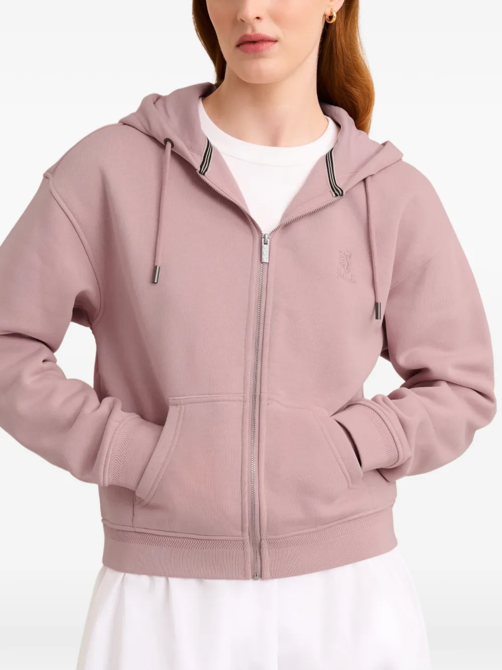 Pringle of Scotland logo-embroidered zip-up hoodie Roze