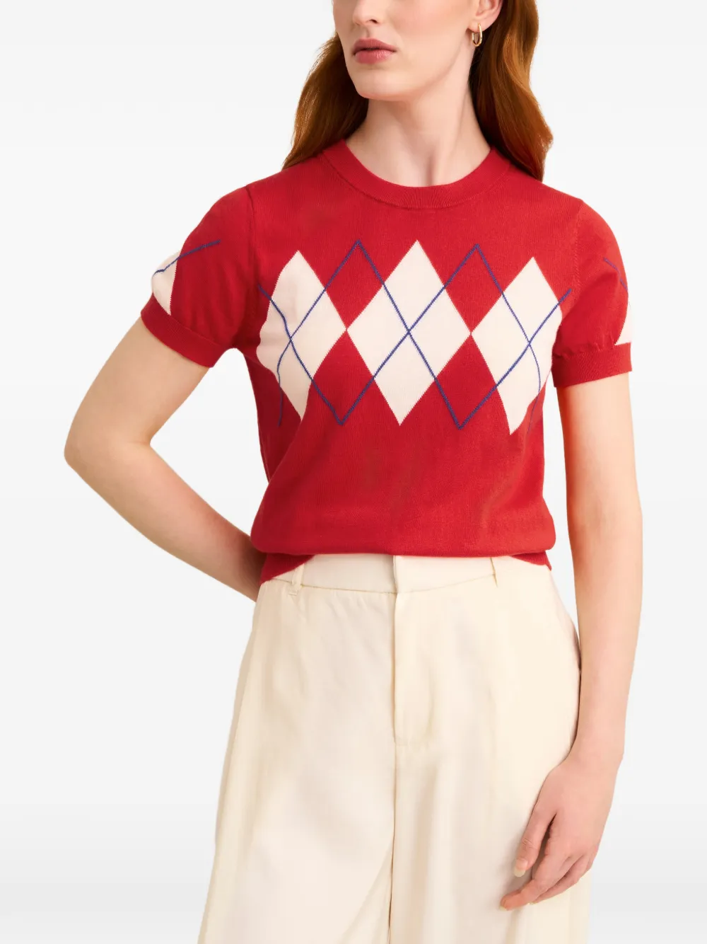 Pringle of Scotland diamond pattern short-sleeve T-shirt Rood