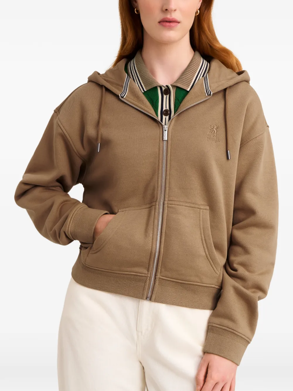 Pringle of Scotland logo-embroidered zip-up hoodie Bruin