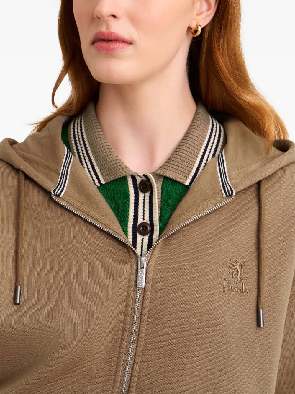 Pringle of Scotland logo-embroidered zip-up hoodie Bruin