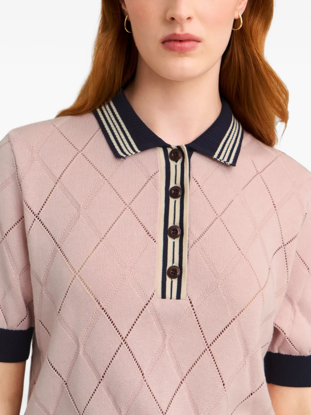 Pringle of Scotland textured Argyle-pattern polo top Roze