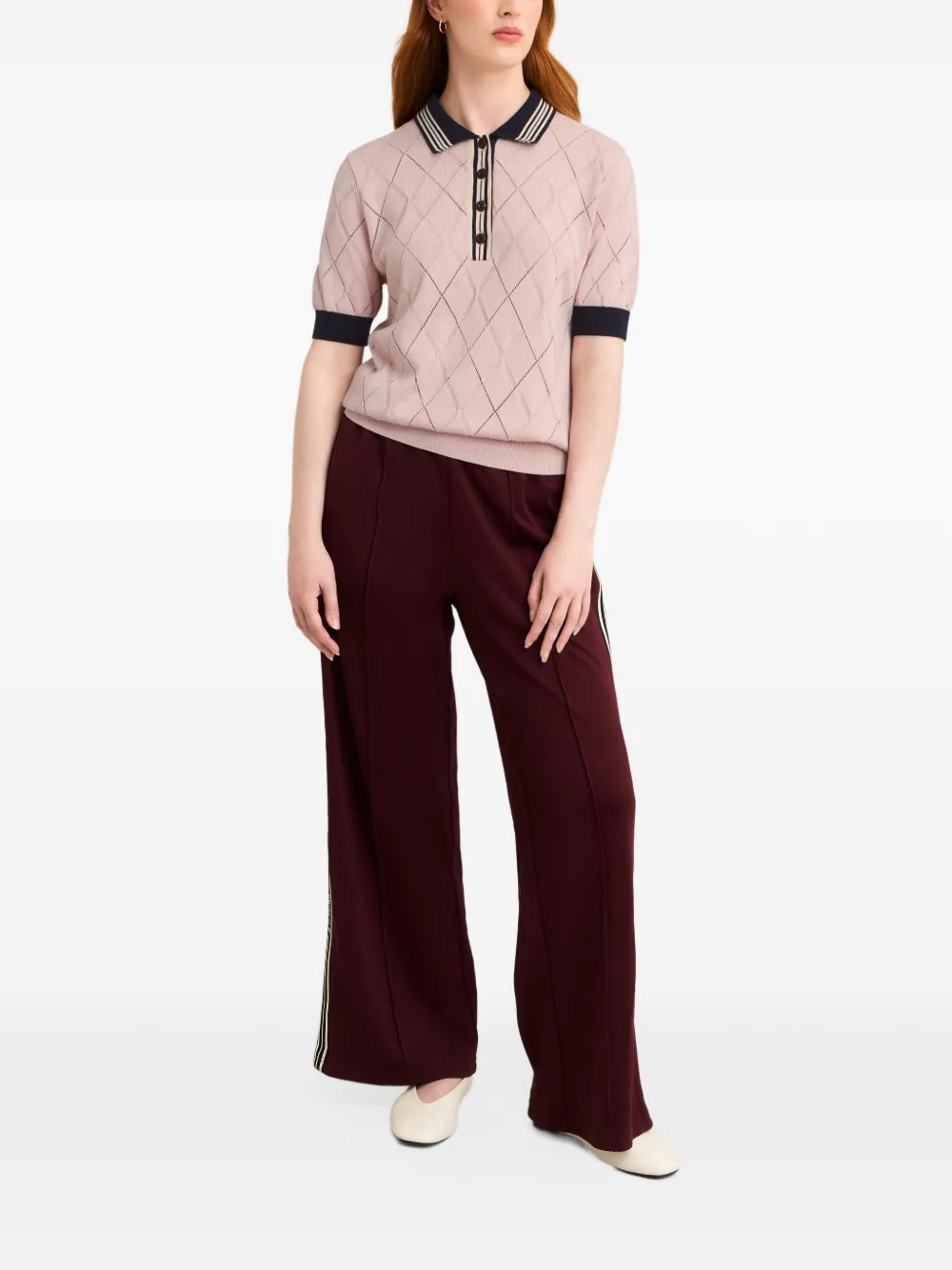 Pringle of Scotland textured Argyle-pattern polo top Roze