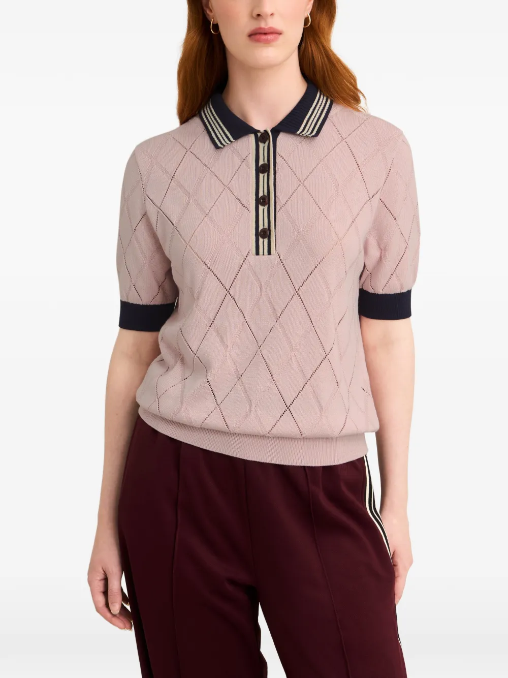 Pringle of Scotland textured Argyle-pattern polo top Roze