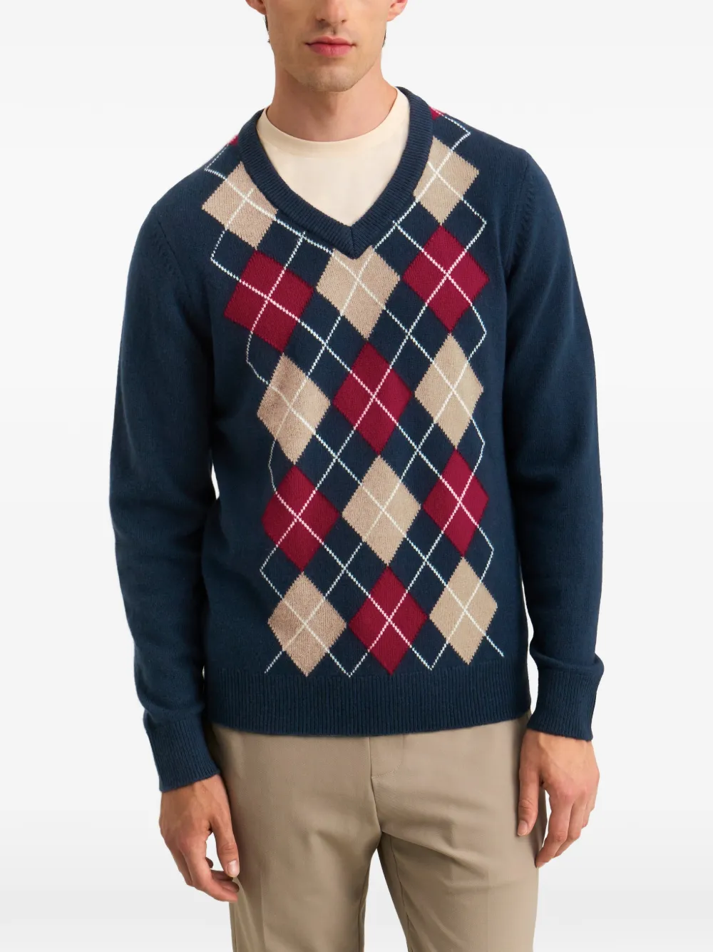 Pringle of Scotland diamond-pattern V-neck sweater Blauw