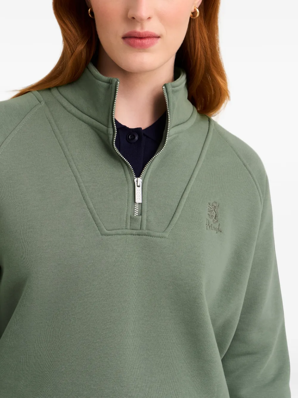 Pringle of Scotland Sweater met halve rits en geborstelde binnenkant Groen