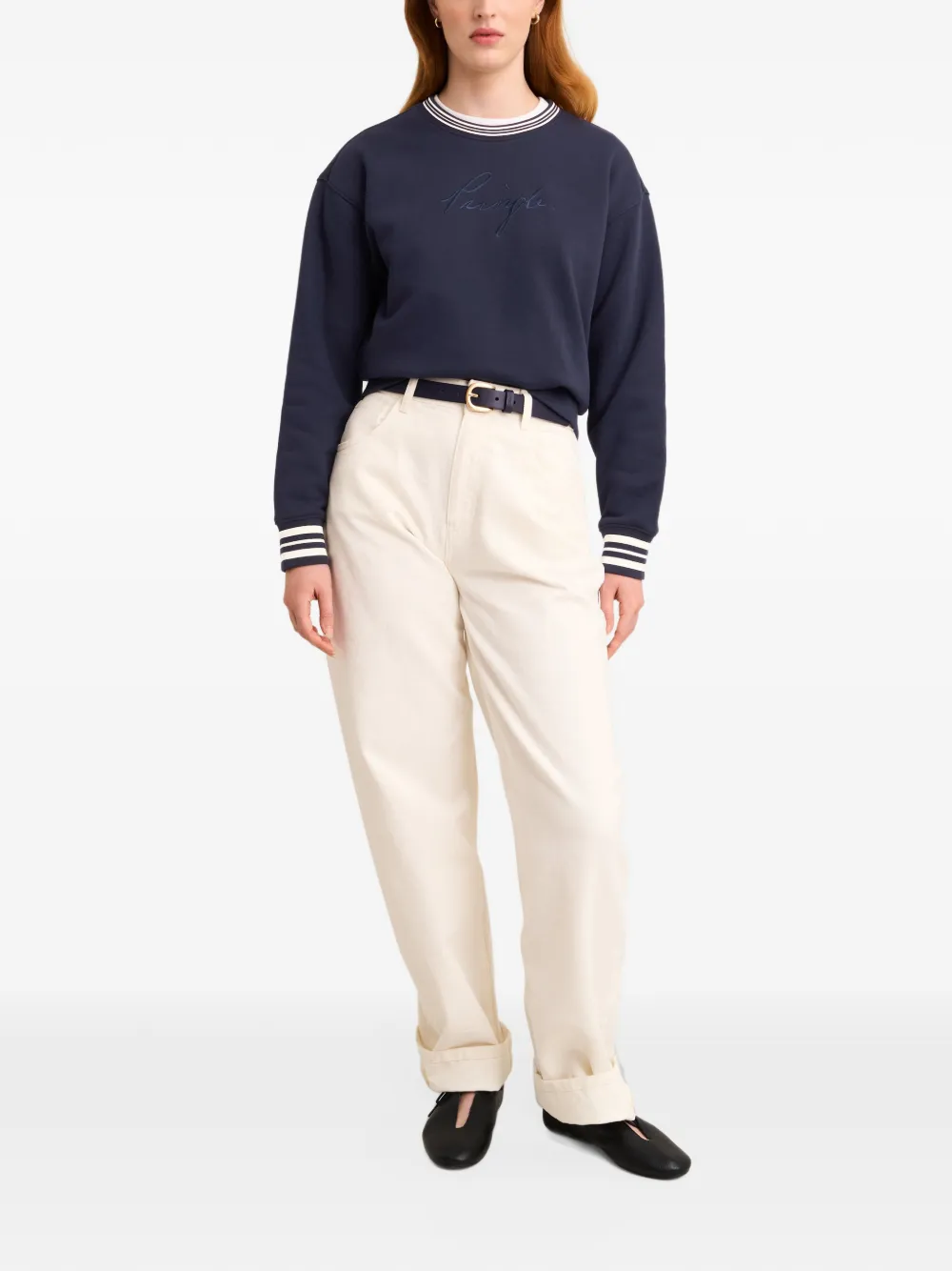 Pringle of Scotland logo-embroidered stripe-trim sweatshirt Blauw
