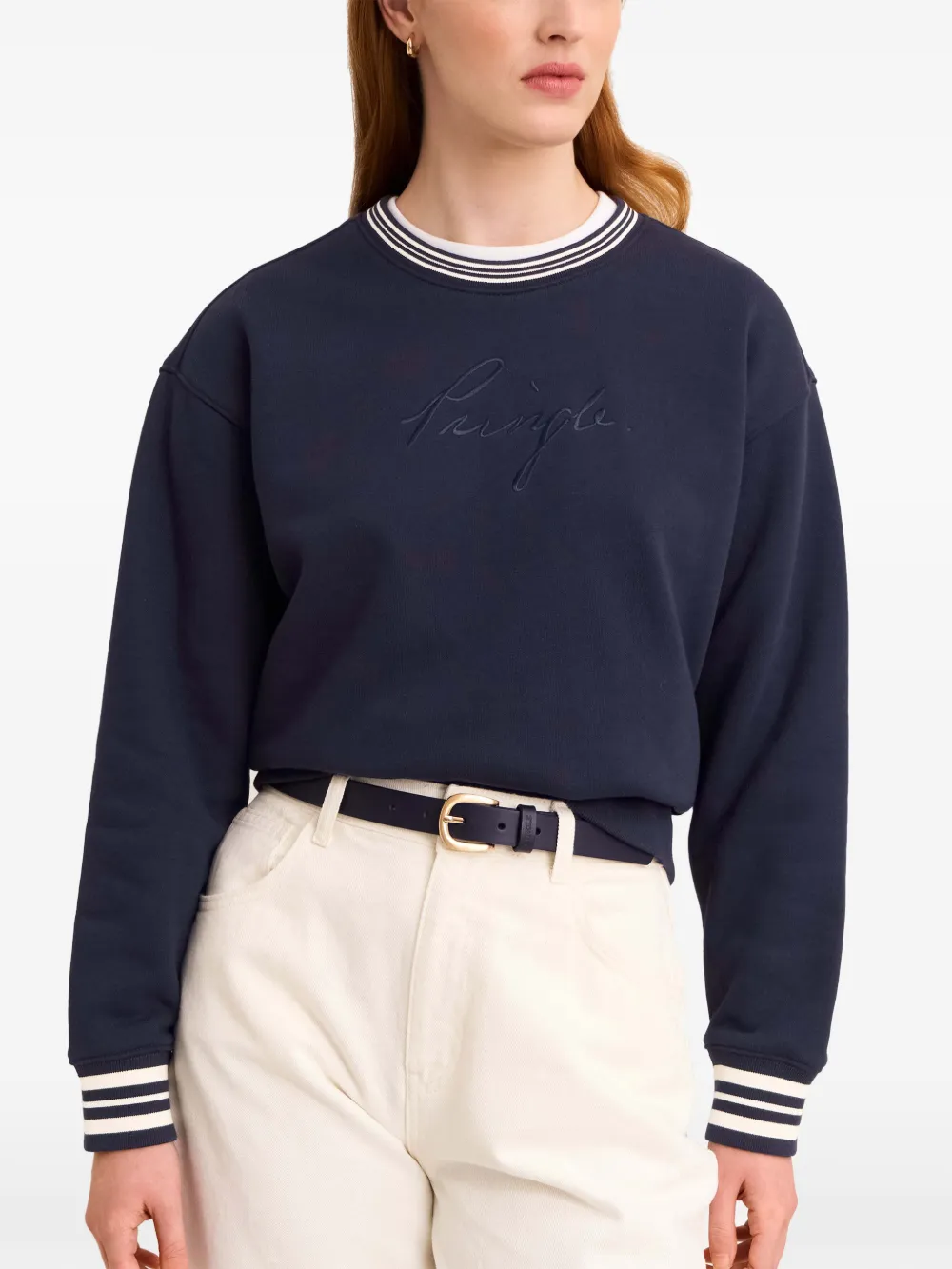 Pringle of Scotland logo-embroidered stripe-trim sweatshirt Blauw