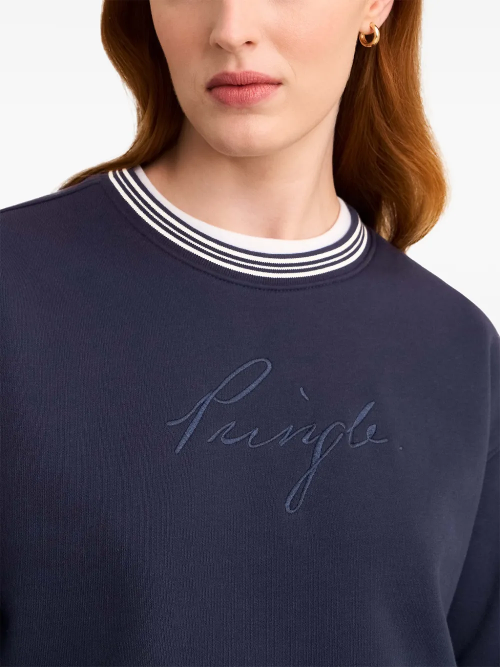 Pringle of Scotland logo-embroidered stripe-trim sweatshirt Blauw
