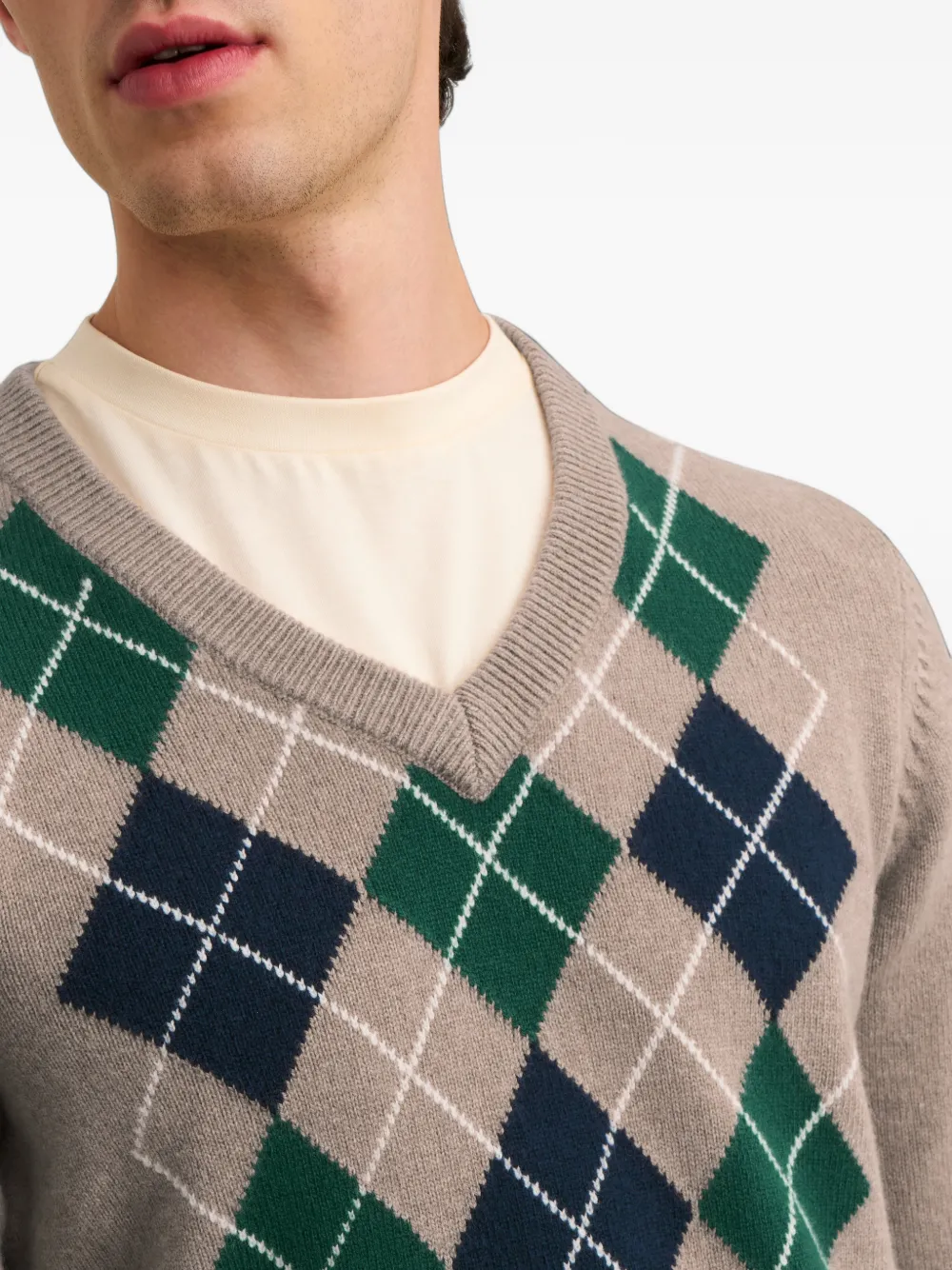 Pringle of Scotland Argyle-pattern V-neck sweater Beige