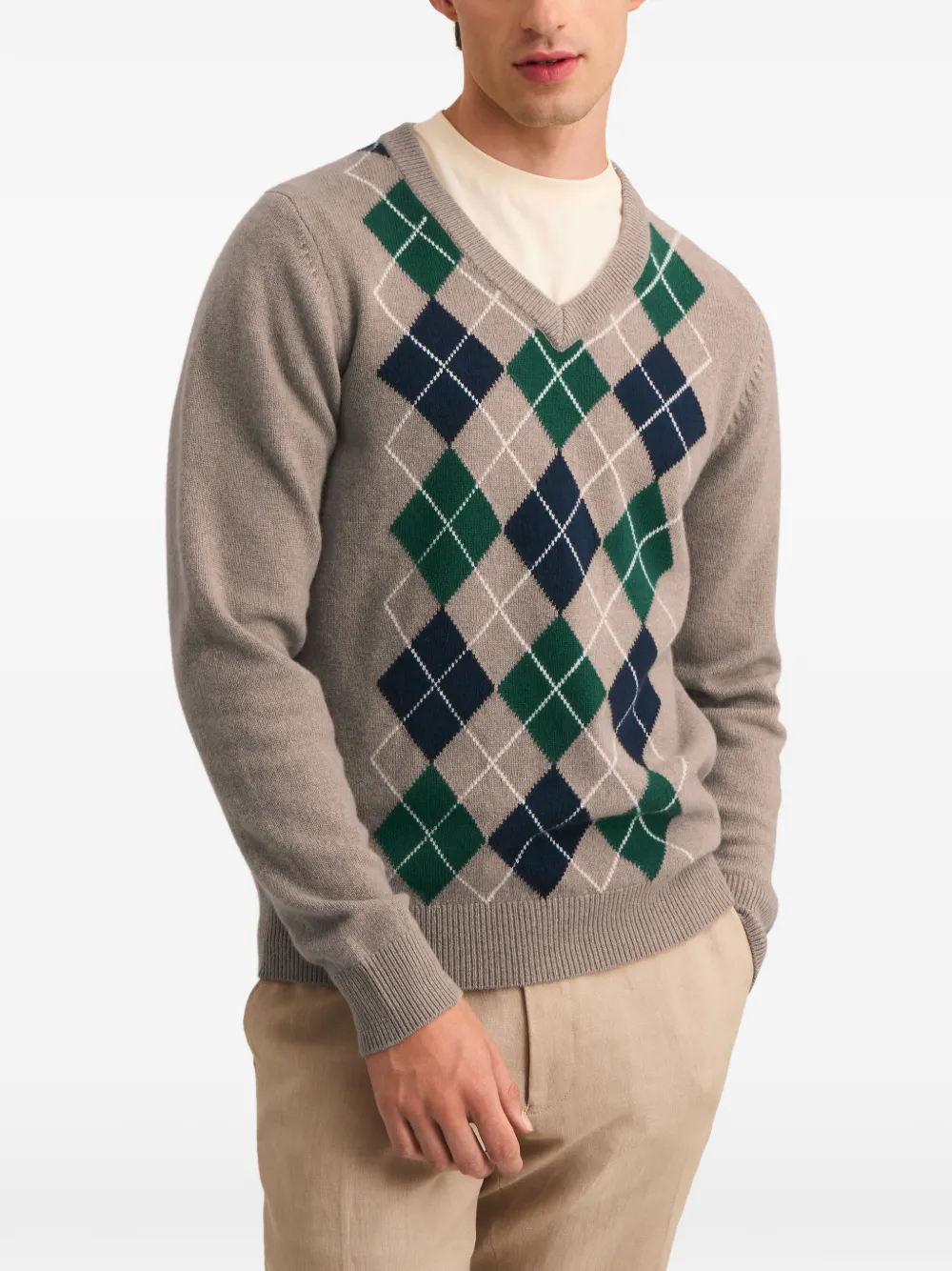 Pringle of Scotland Argyle-pattern V-neck sweater Beige