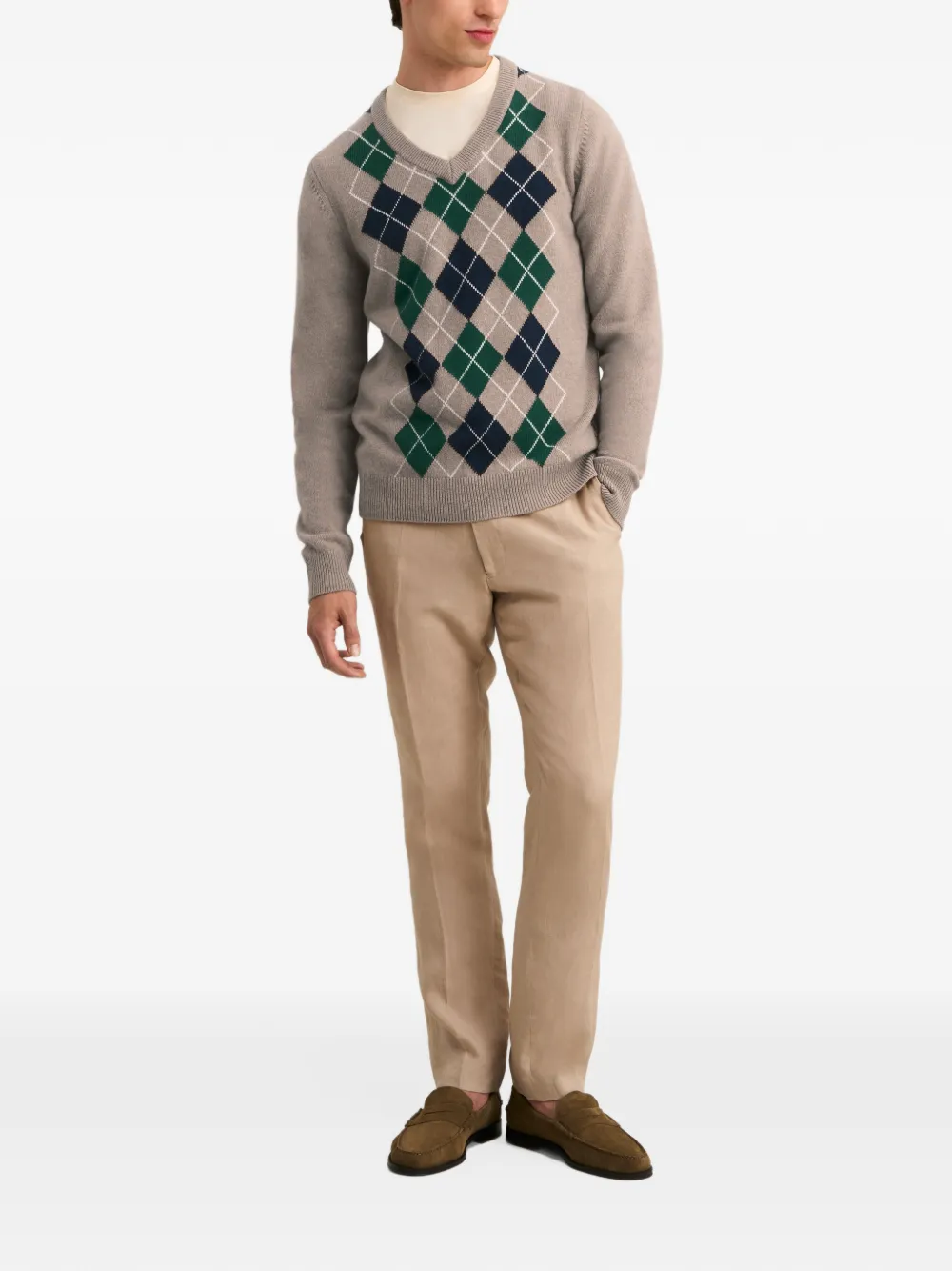 Pringle of Scotland Argyle-pattern V-neck sweater Beige