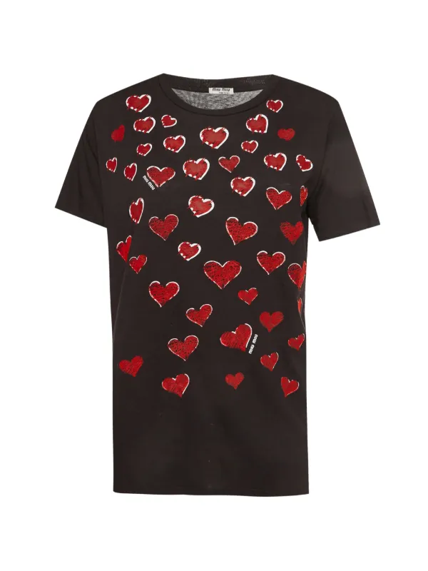 Miu Miu Pre-Owned Flocked heart-print T-shirt | ブラック | FARFETCH JP