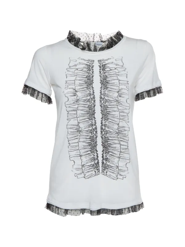 Red Valentino Vintage ruffle-print lace-trim T-shirt | ホワイト
