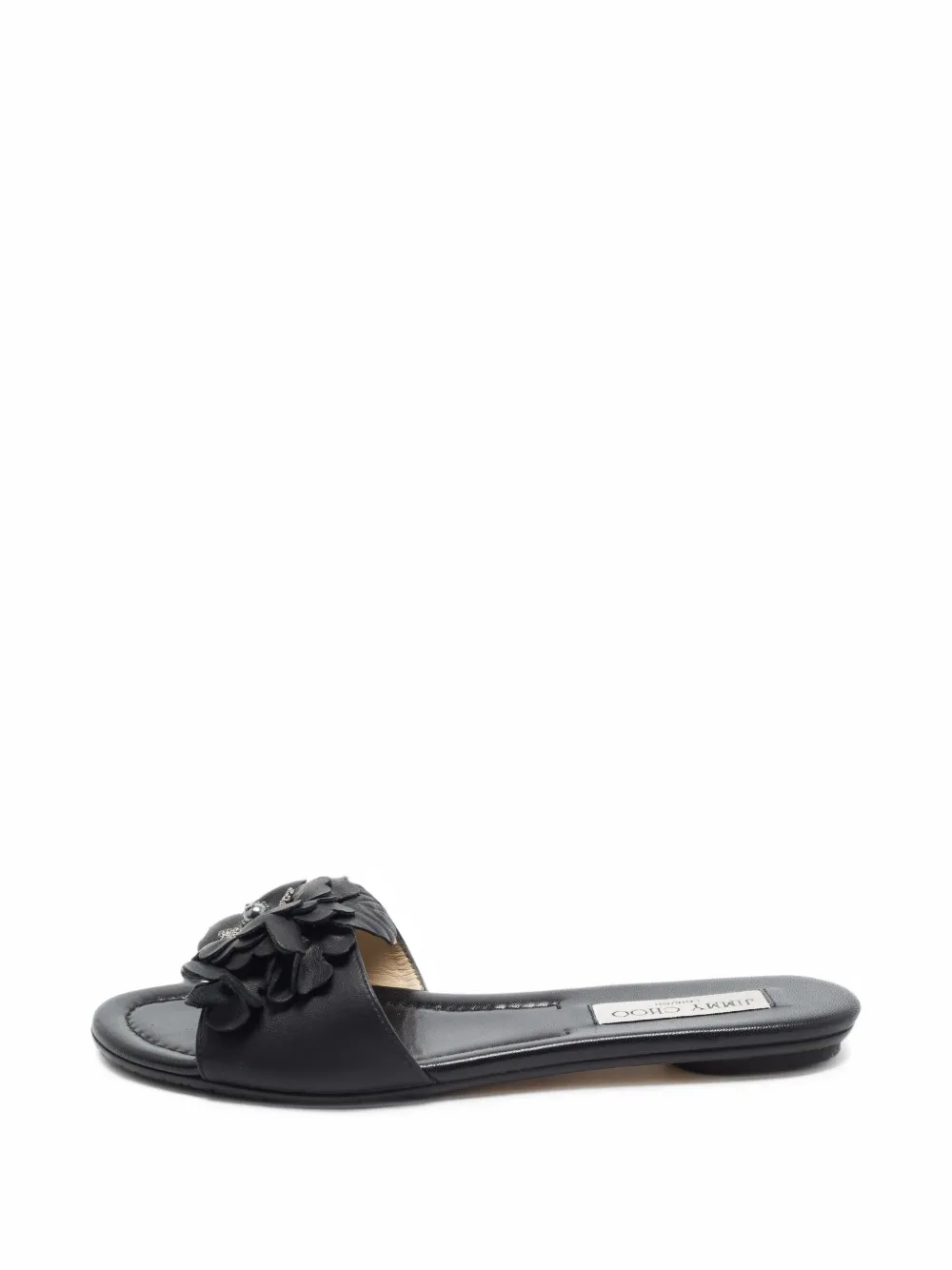 Jimmy Choo Pre-Owned Neave flower-appliqué leather flat sandals - Schwarz