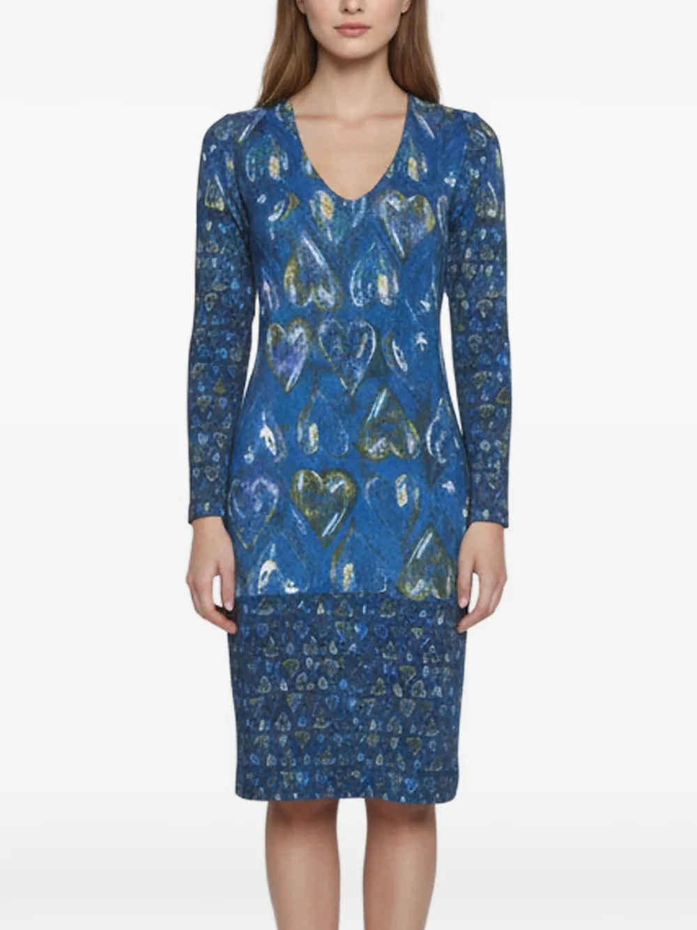 Just Cavalli Vintage heart-print V-neck midi dress - Blu