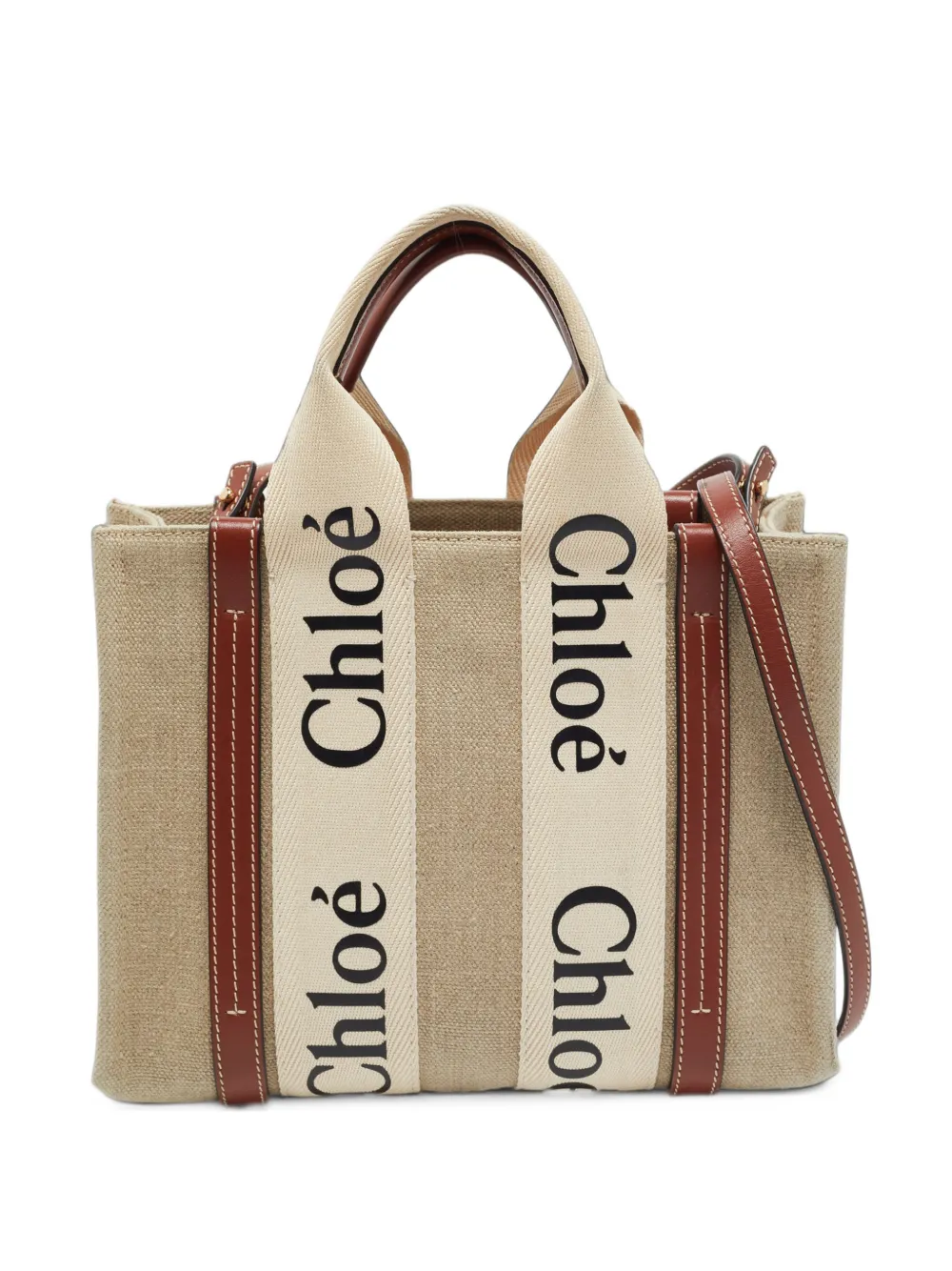 Chloé Pre-Owned small Woody logo-ribbon tote bag - Nude