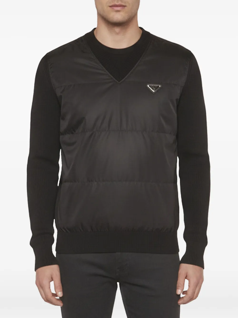Prada Pre-Owned 2019 quilted logo-plaque sweater - Nero