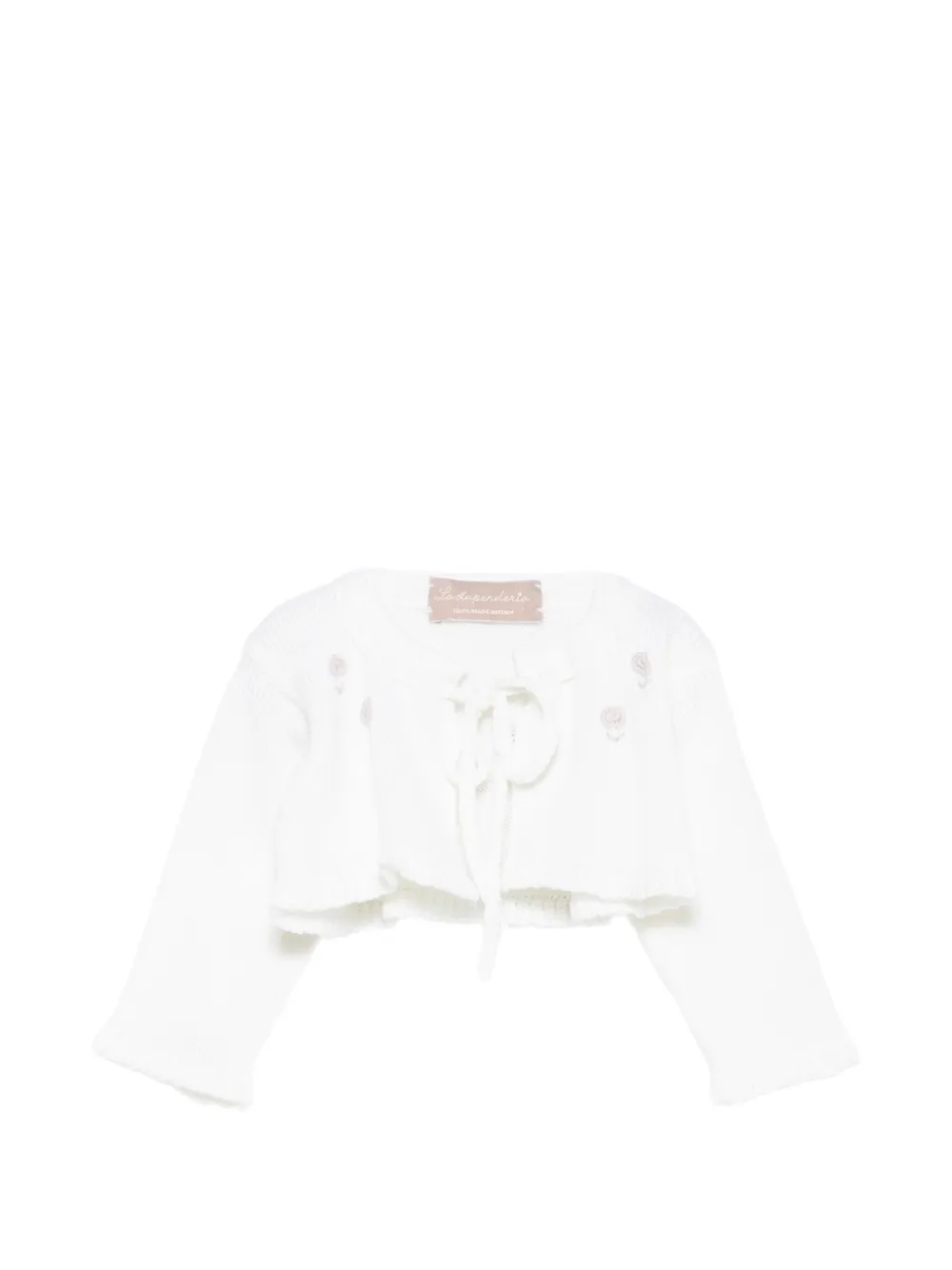 La Stupenderia floral-embroidered tie-fastening cardigan Wit