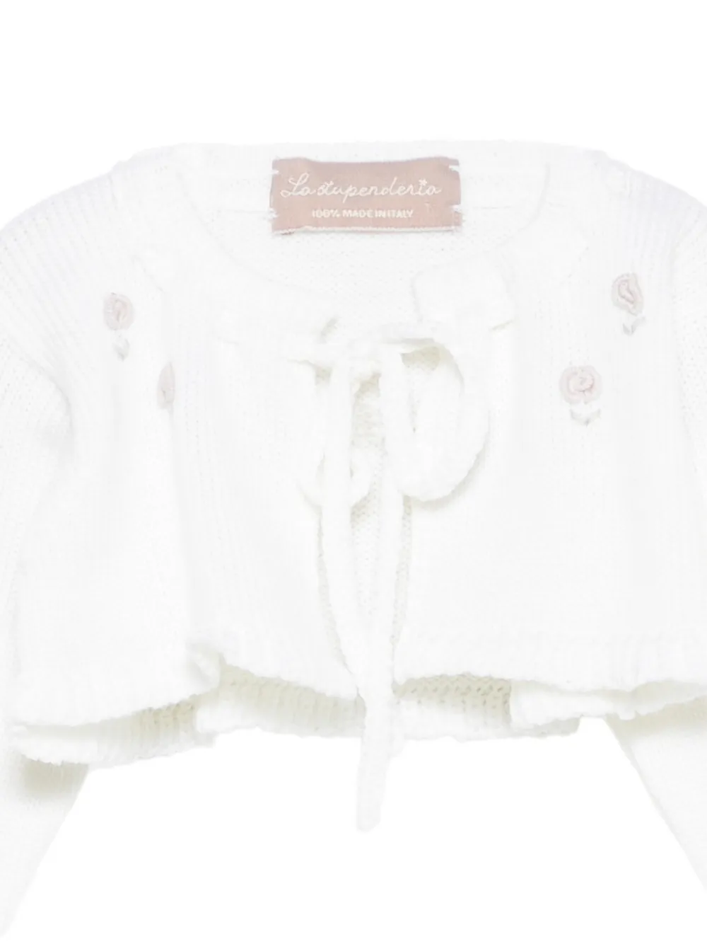 La Stupenderia floral-embroidered tie-fastening cardigan Wit