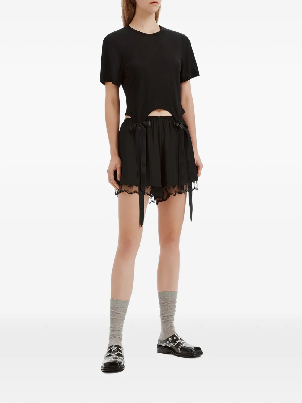 Simone Rocha Negligee lace-trim bow-detail shorts Zwart