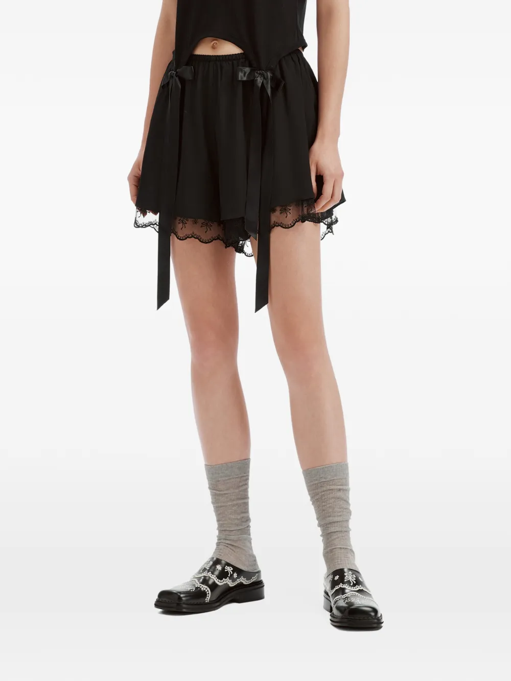 Simone Rocha Negligee lace-trim bow-detail shorts Zwart