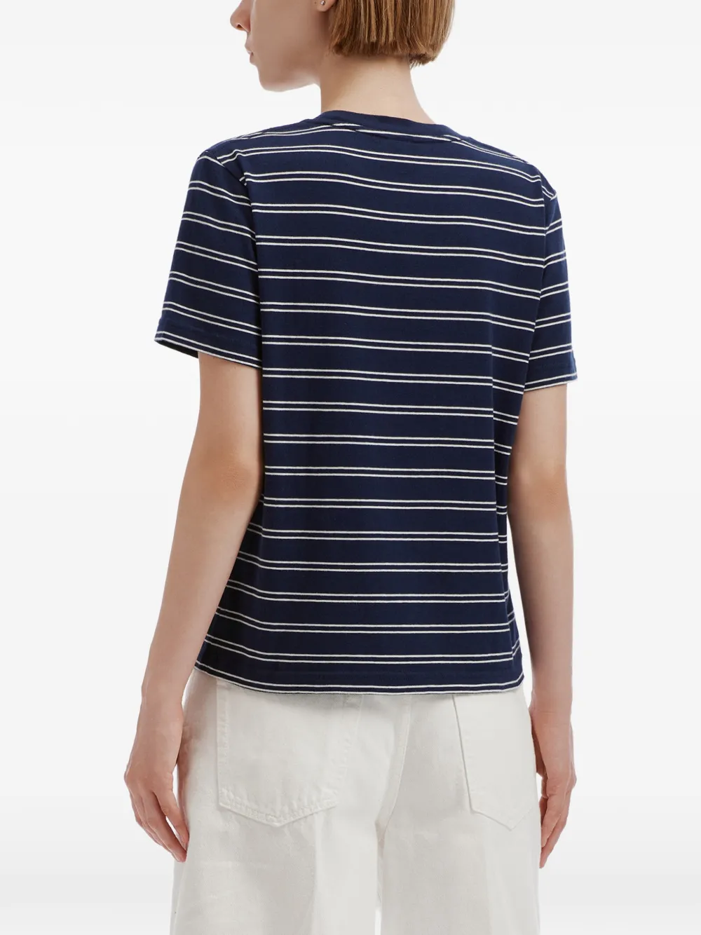 Sporty & Rich embroidered-logo striped T-shirt Blauw