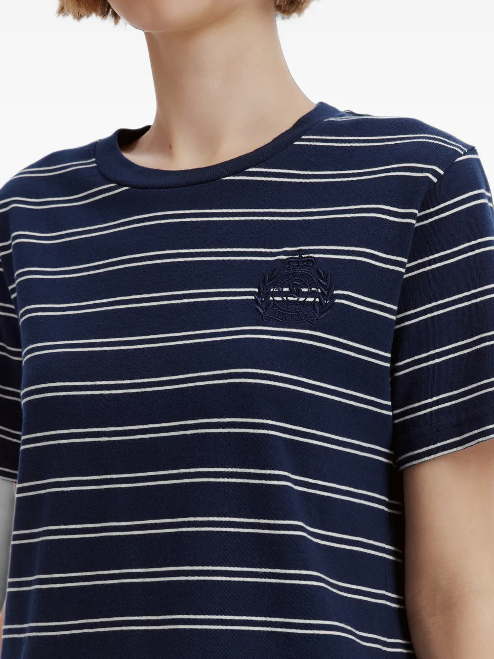 Sporty & Rich embroidered-logo striped T-shirt Blauw