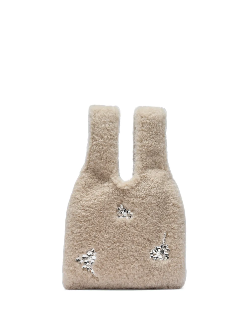 Simone Rocha mini crystal-embellished faux-shearling tote bag Beige