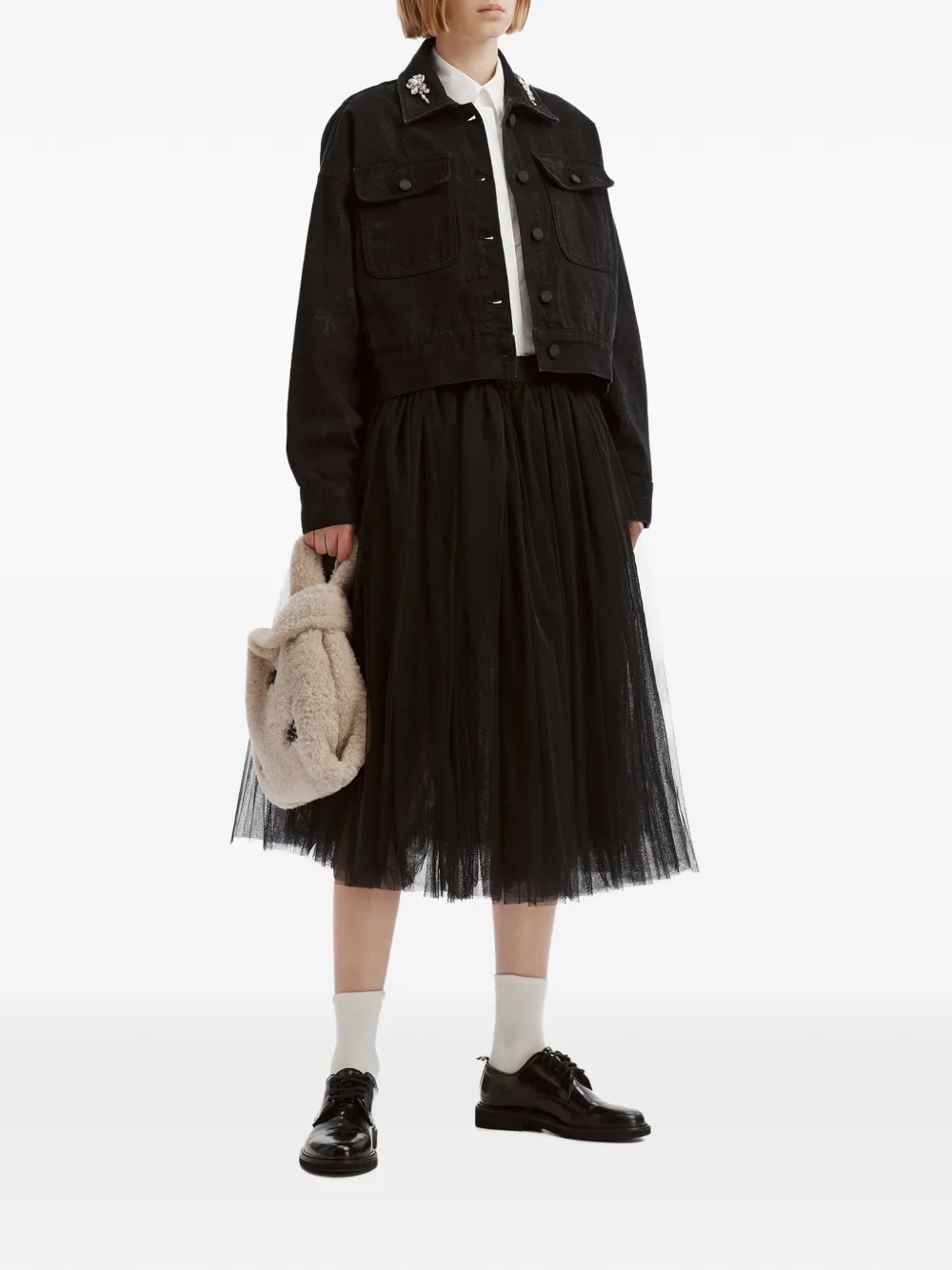 Simone Rocha mini crystal-embellished faux-shearling tote bag Beige