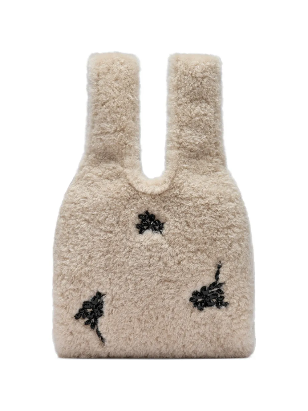 Simone Rocha mini crystal-embellished faux-shearling tote bag Beige