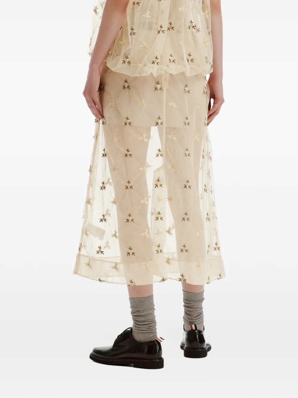 Simone Rocha Ripple floral-embroidered tulle midi skirt Beige